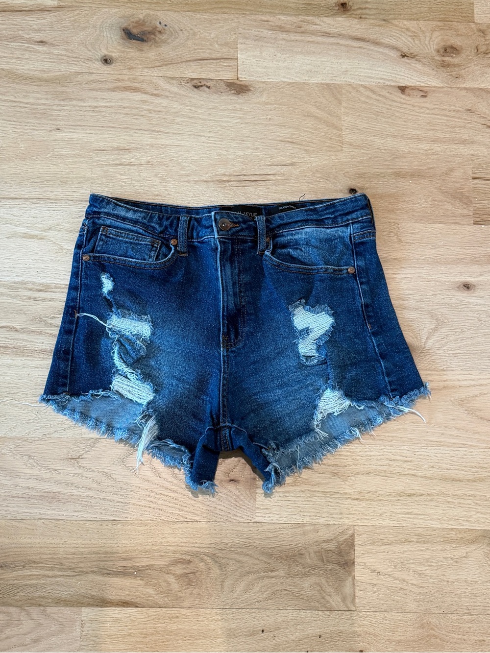 Kendall & Kylie Distressed Dark Blue High-Rise Denim Shorts